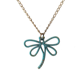 Hollow Antique Bronze Patina Dragonfly Curved Tail Necklace