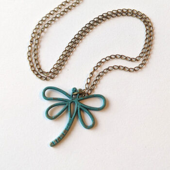 Hollow Antique Bronze Patina Dragonfly Curved Tail Necklace - Image 2