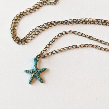 Antique Bronze Patina Small Textured Starfish Necklace - Image 2