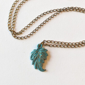 Antique Bronze Patina Small Leaf Vintage Style Necklace - Image 2