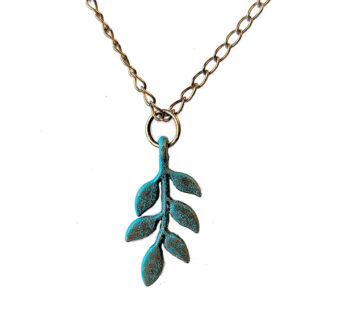 Curved Branch With Leaves Antique Bronze Patina Necklace