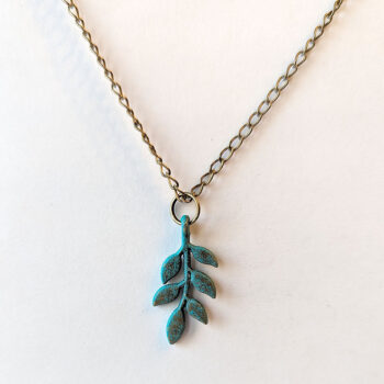 Curved Branch With Leaves Antique Bronze Patina Necklace - Image 4