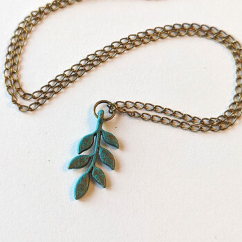 Curved Branch With Leaves Antique Bronze Patina Necklace - Image 5