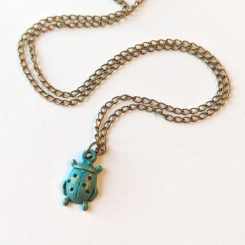 Antique Bronze Patina Ladybug Vintage Style Necklace - Image 2