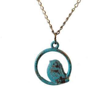 Antique Bronze Patina Partridge Bird in Hoop Necklace