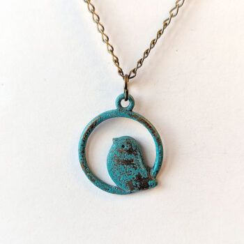 Antique Bronze Patina Partridge Bird in Hoop Necklace - Image 4