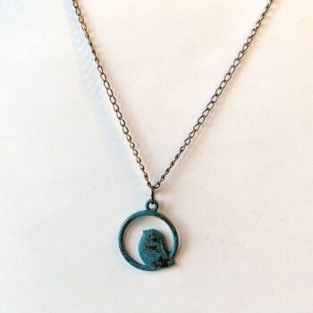 Antique Bronze Patina Partridge Bird in Hoop Necklace - Image 3