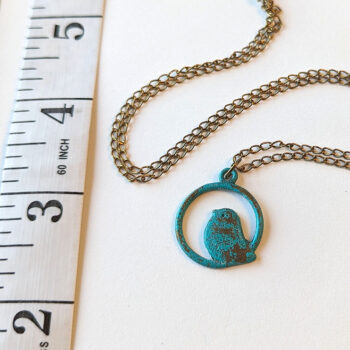 Antique Bronze Patina Partridge Bird in Hoop Necklace - Image 2