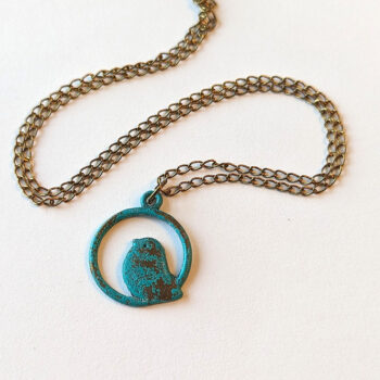 Antique Bronze Patina Partridge Bird in Hoop Necklace - Image 5