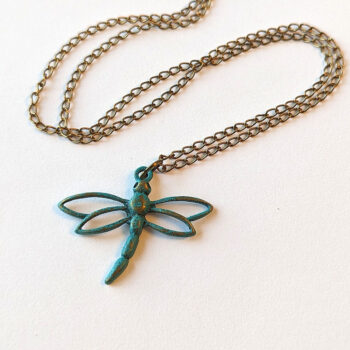 Hollow Antique Bronze Patina Dragonfly Necklace