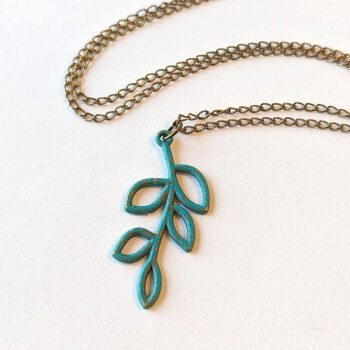 Antique Bronze Patina Hollow Cutout Leaves Branch Necklace - Image 2