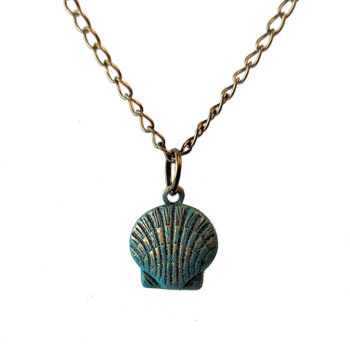 Antique Bronze Patina Scallop Shell Vintage Style Necklace