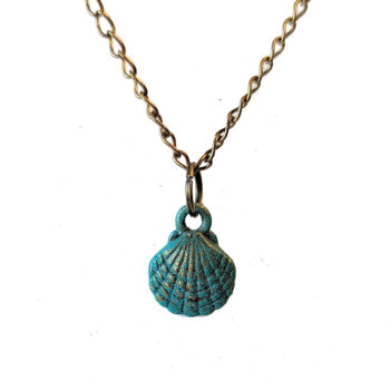 Antique Bronze Patina Double Sided Scallop Shell Necklace