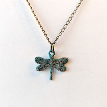 Antique Bronze Patina Small Dragonfly Necklace