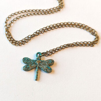 Antique Bronze Patina Small Dragonfly Necklace - Image 2