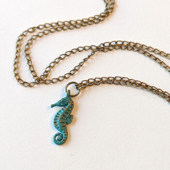 Antique Bronze Patina Seahorse Vintage Style Necklace - Image 2