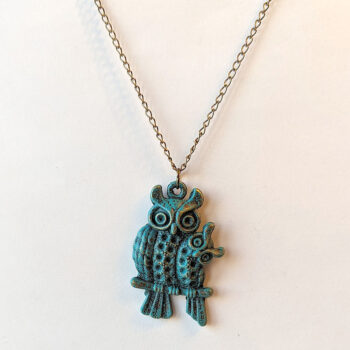 Antique Bronze Patina Owl Mom and Baby Necklace - Image 3