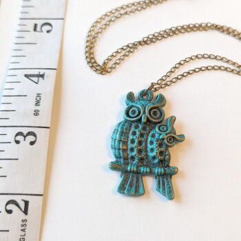 Antique Bronze Patina Owl Mom and Baby Necklace - Image 2