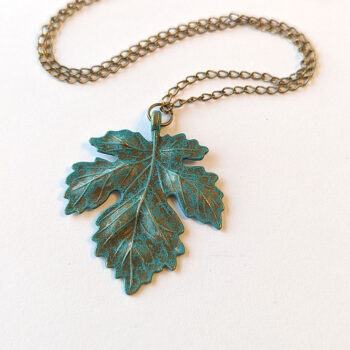 Antique Bronze Patina Large Maple Leaf Vintage Style Necklace - Image 2