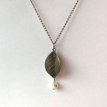 Antique Bronze Leaf With Pearl Pendant Necklace - Image 4