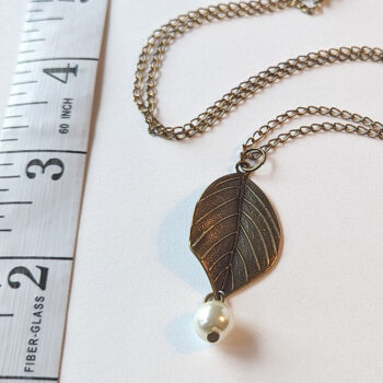 Antique Bronze Leaf With Pearl Pendant Necklace - Image 3