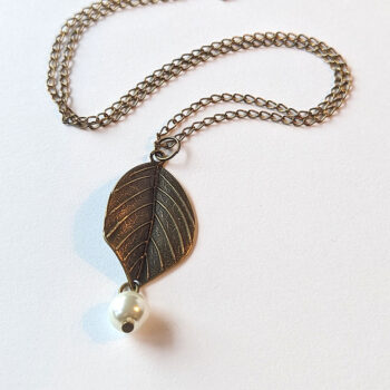 Antique Bronze Leaf With Pearl Pendant Necklace - Image 2