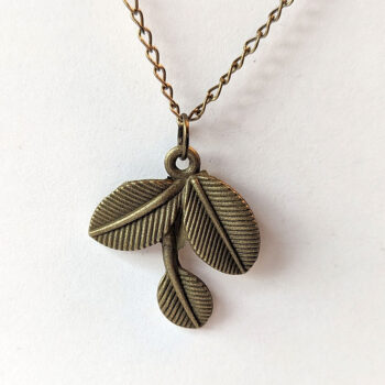 Antique Bronze Three Leaf Branch Pendant Necklace