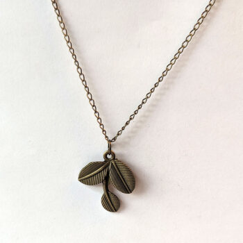 Antique Bronze Three Leaf Branch Pendant Necklace - Image 4