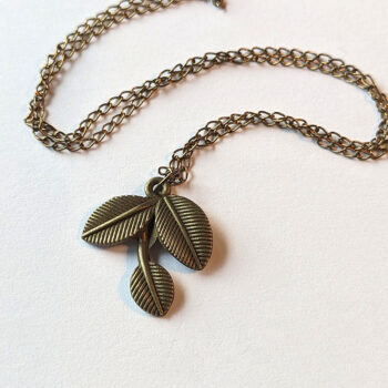 Antique Bronze Three Leaf Branch Pendant Necklace - Image 2