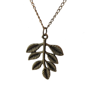 Antique Bronze Branch With Leaves Leaf Pendant Necklace