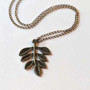 Antique Bronze Branch With Leaves Leaf Pendant Necklace - Image 2