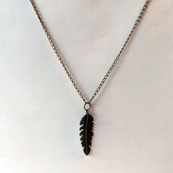 Antique Bronze Long Narrow Leaf Vintage Style Necklace - Image 2