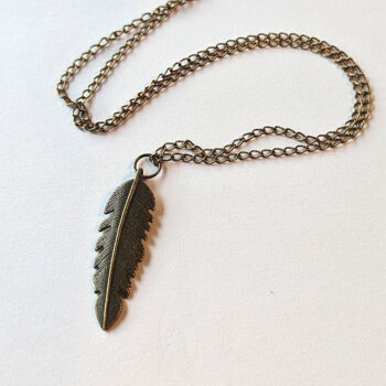 Antique Bronze Long Narrow Leaf Vintage Style Necklace - Image 4