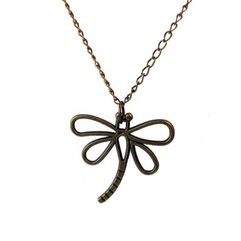 Hollow Antique Bronze Dragonfly With Curved Tail Necklace