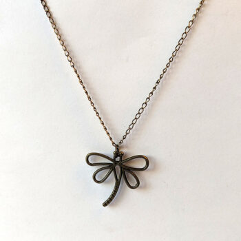 Hollow Antique Bronze Dragonfly With Curved Tail Necklace - Image 4