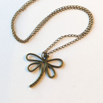 Hollow Antique Bronze Dragonfly With Curved Tail Necklace - Image 2