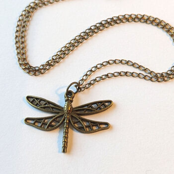 Hollow Antique Bronze Cutout Dragonfly Necklace - Image 2