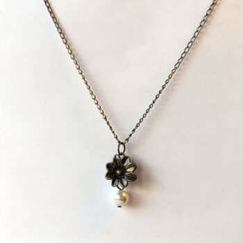 Antique Bronze Small Flower With Pearl Necklace - Image 4