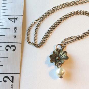 Antique Bronze Small Flower With Pearl Necklace - Image 3