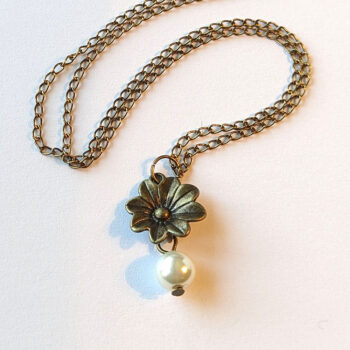 Antique Bronze Small Flower With Pearl Necklace - Image 2