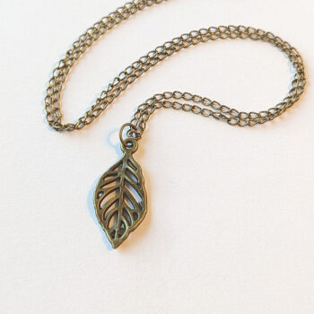 Teardrop Hollow Crinkle Leaf Pendant Antique Bronze - Image 2