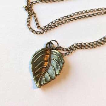 Antique Bronze Vein Leaf Pendant Necklace - Image 2