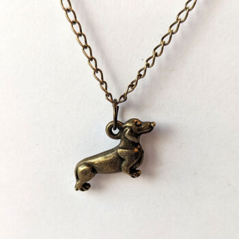 Antique Bronze Dachshund Dog Charm Necklace