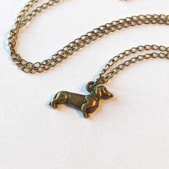 Antique Bronze Dachshund Dog Charm Necklace - Image 2