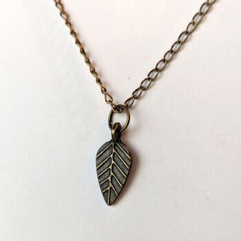 Delicate Veined Leaf Charm Antique Bronze Necklace