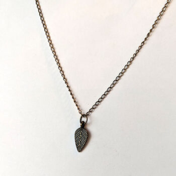 Delicate Veined Leaf Charm Antique Bronze Necklace - Image 4