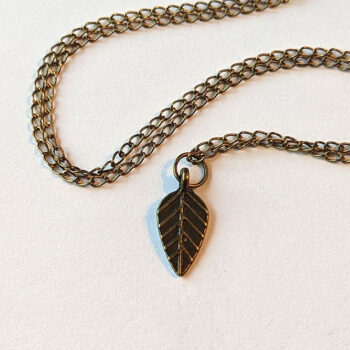 Delicate Veined Leaf Charm Antique Bronze Necklace - Image 2