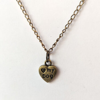 Antique Bronze Dog I Love My Dog Heart Charm Necklace