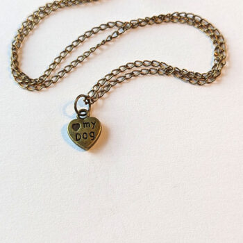 Antique Bronze Dog I Love My Dog Heart Charm Necklace - Image 2