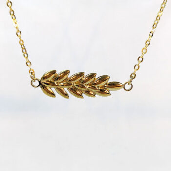 Gold Wheat Leaf Stainless Steel Branch Necklace - Image 5